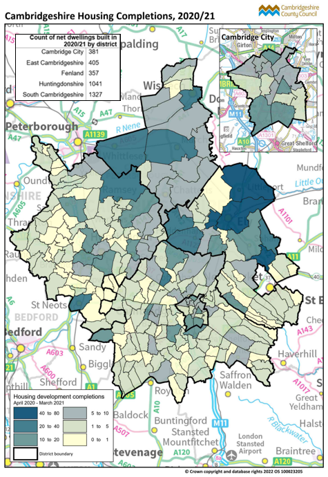 Thematic map of housing development completions in 2020/21