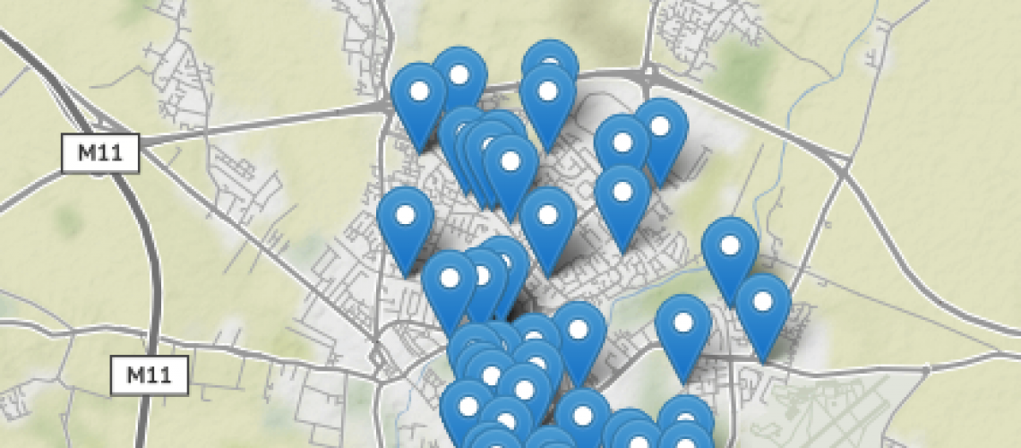 Snapshot of map showing some local services around Cambridge